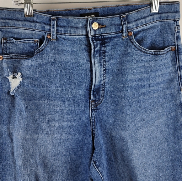Express Jeans Womens 12S Modern Straight Super High Rise Distressed Blue (32x27) - Picture 2 of 14